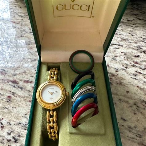 gucci vintage interchangeable bezel watch|gucci vintage watch changeable bezel.